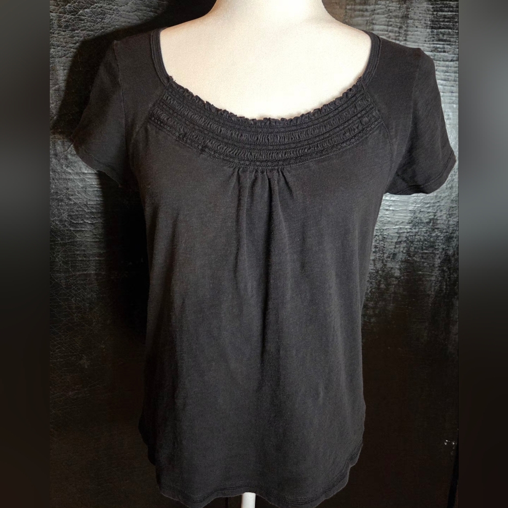 Vintage 90s Faded Glory Originals Smocked Peasant Top Black S 4/6